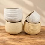 Medium Ivory Speckled Round Ceramic Pot Pair