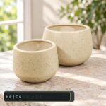 Medium Ivory Speckled Round Ceramic Pot Pair - Image 2
