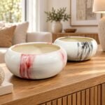 White Pink Marbled Lidded Ceramic Pot