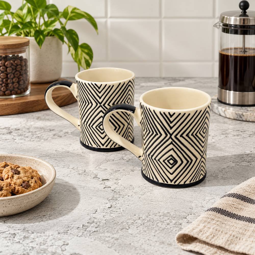black-white-geometric-ceramic-mug-01-tcc-093 Black White Geometric Ceramic Mug - Image 1