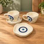Blue Evil Eye Ceramic Cup Saucer Set