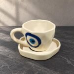 Blue Evil Eye Ceramic Cup Saucer Set - Image 2