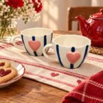 Blue Stripe Pink Heart Ceramic Cup