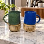 Blue Tan Striped Ceramic Mug