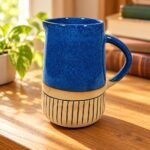Blue Tan Striped Ceramic Mug - Image 2