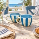 Blue White Striped Ceramic Cup