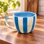 Blue White Striped Ceramic Cup - Image 2
