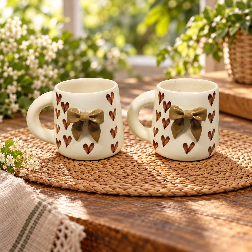 brown-heart-bow-ceramic-mug-01-tcc-070 Brown Heart Bow Ceramic Mug - Image 1