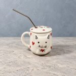 Cat Print Straw Ceramic Cup With Lid - Image 2