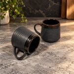 Charcoal Brown Ribbed Ceramic Mug