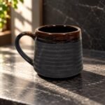 Charcoal Brown Ribbed Ceramic Mug - Image 2