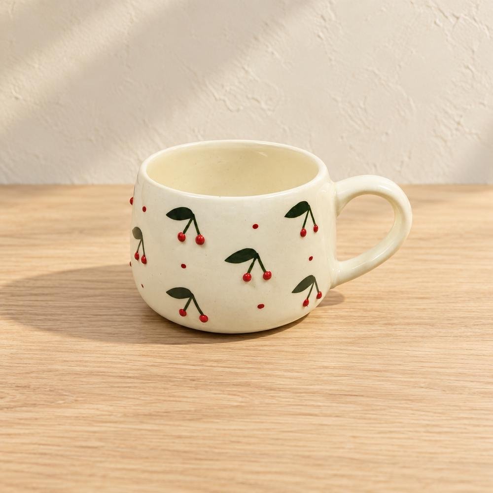 cherry-print-ceramic-mug-01-tcc-076 Cherry Print Ceramic Mug - Image 1