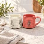 Coral Ribbed Tree Design Ceramic Mug