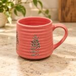 Coral Ribbed Tree Design Ceramic Mug - Image 2