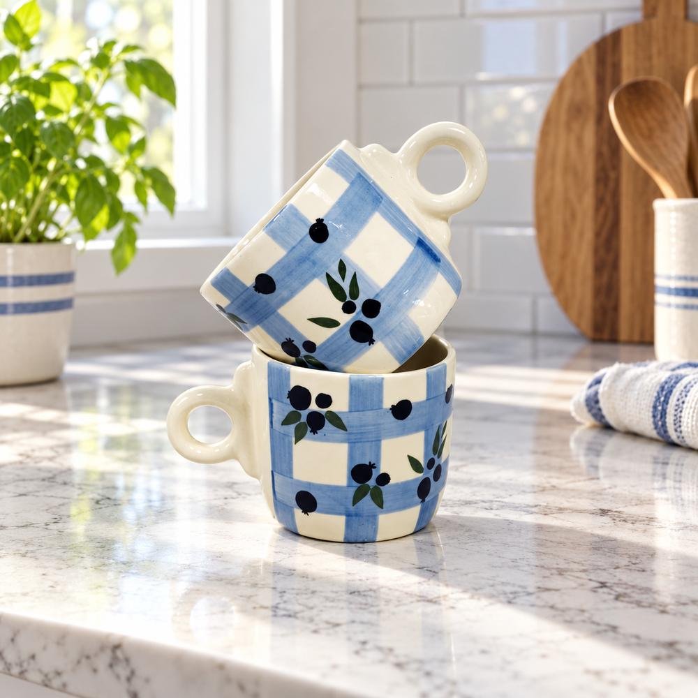 cream-blue-leaf-footed-ceramic-cup-01-tcc-107 Cream Blue Leaf Footed Ceramic Cup - Image 1