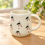Cream Cherry Botanical Ceramic Mug - Image 2