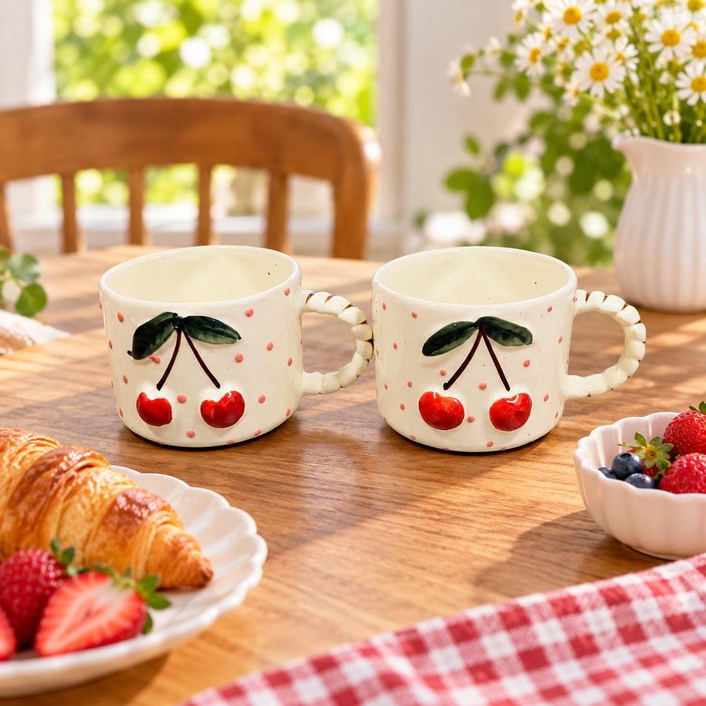 cream-cherry-bow-ceramic-mug-01-tcc-084 Cream Cherry Bow Ceramic Mug - Image 1