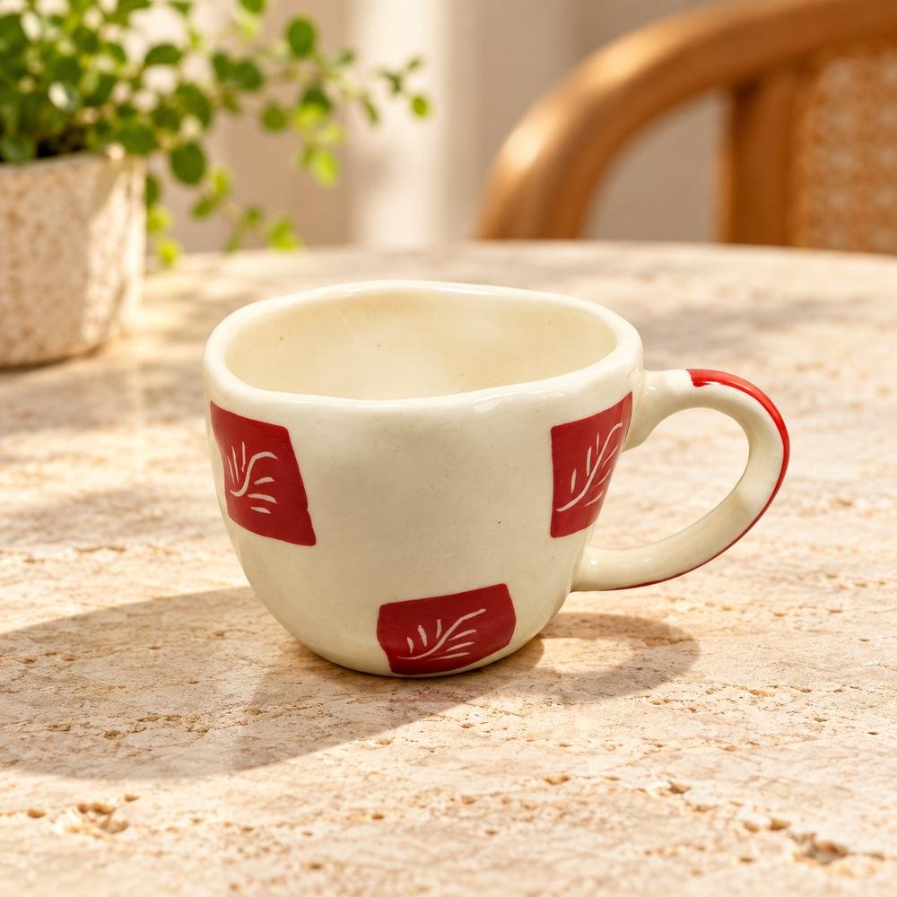 cream-maroon-print-ceramic-cup-01-tcc-138 Cream Maroon Print Ceramic Cup - Image 1