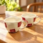 Cream Maroon Print Ceramic Cup - Image 2