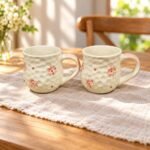 Cream Pink Blossom Ceramic Mug Set