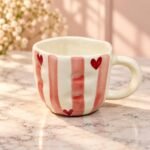 Cream Pink Heart Stripe Ceramic Mug