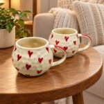 Cream Red Heart Ceramic Mug