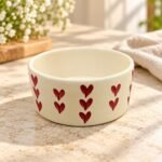 Cream Red Heart Leaf Ceramic Serving Bowl