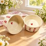 Cream Red Heart Leaf Ceramic Serving Bowl - Image 2