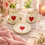 Cream Red Heart Mug And Saucer