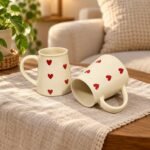 Cream Red Heart Print Ceramic Mug