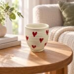 Cream Red Heart Print Ceramic Mug