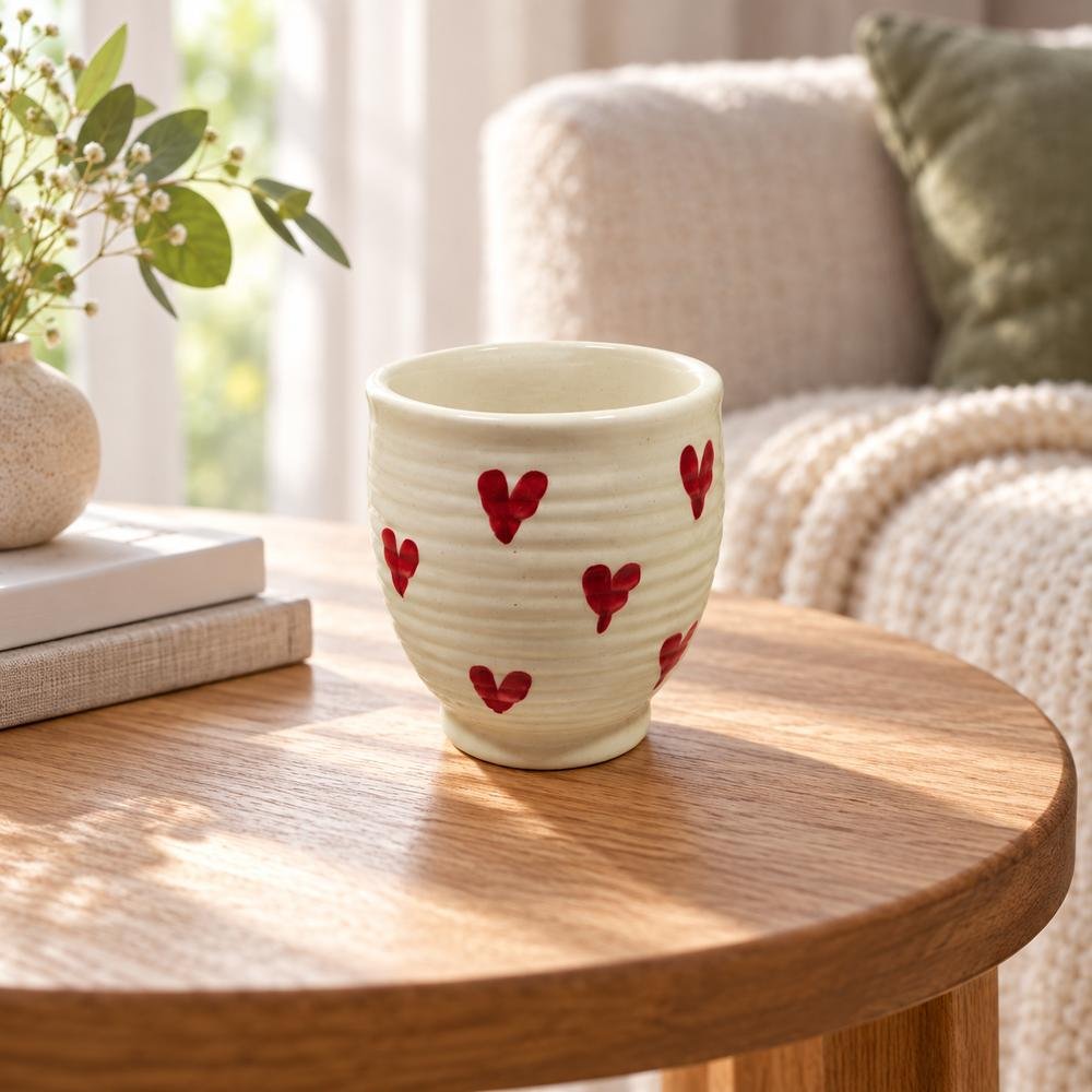 cream-red-heart-print-ceramic-mug-01-tcc-151 Cream Red Heart Print Ceramic Mug - Image 1