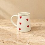 Cream Red Heart Print Ceramic Mug - Image 2