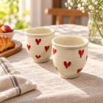 Cream Red Heart Print Ceramic Mug - Image 2