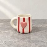 Cream Red Stripe Heart Ceramic Mug - Image 2