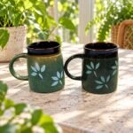 Dark Green Flower Ceramic Mug