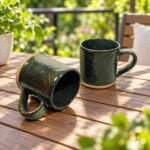 Dark Green Ridged Ceramic Mug - Image 2