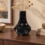 Faceted Long Neck Ceramic Vase