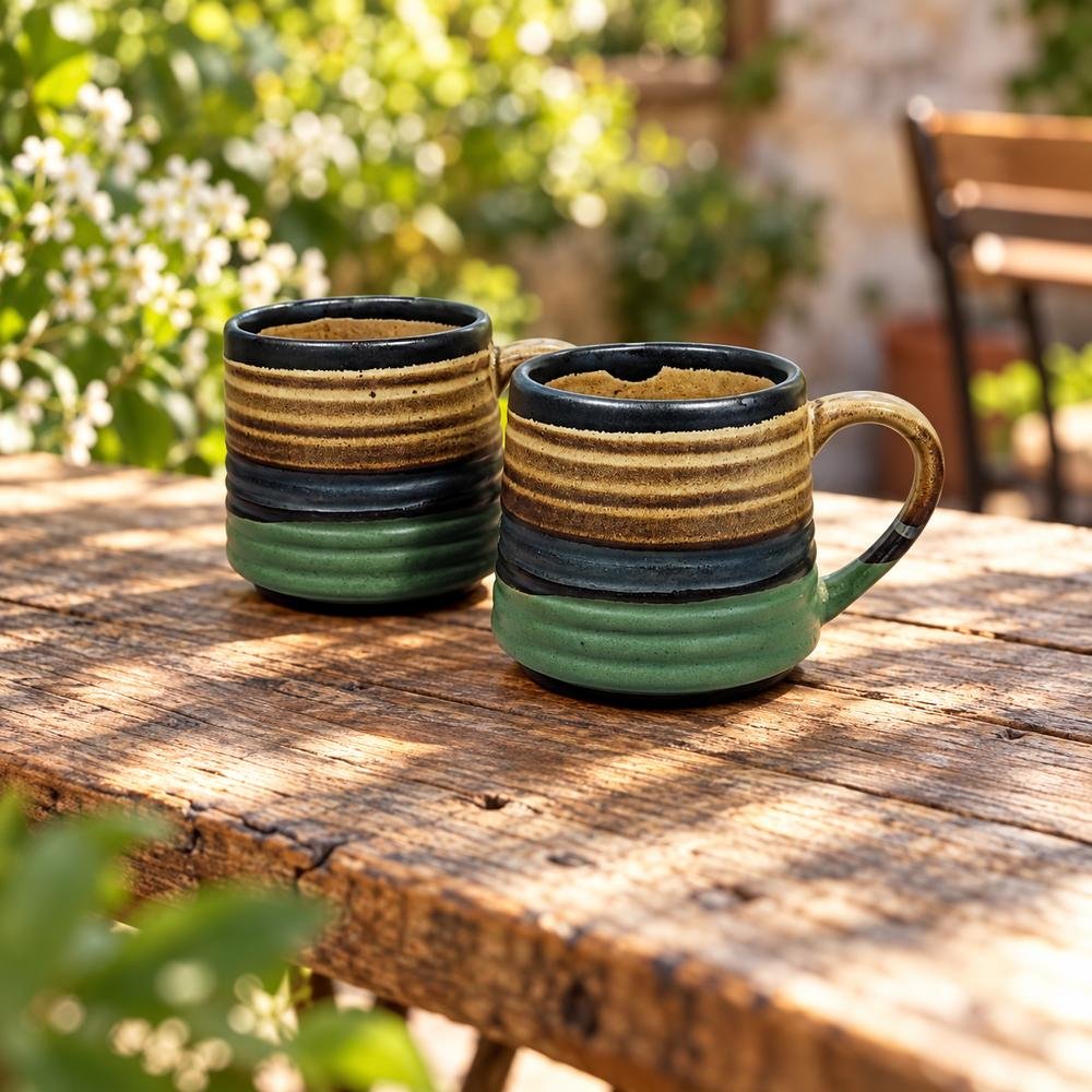 green-brown-striped-ceramic-mug-01-tcc-109 Green Brown Striped Ceramic Mug - Image 1