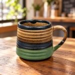 Green Brown Striped Ceramic Mug - Image 2