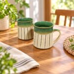 Green Cream Ribbed Ceramic Mug