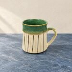Green Cream Ribbed Ceramic Mug - Image 2