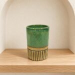 Green Cream Striped Ceramic Tumbler
