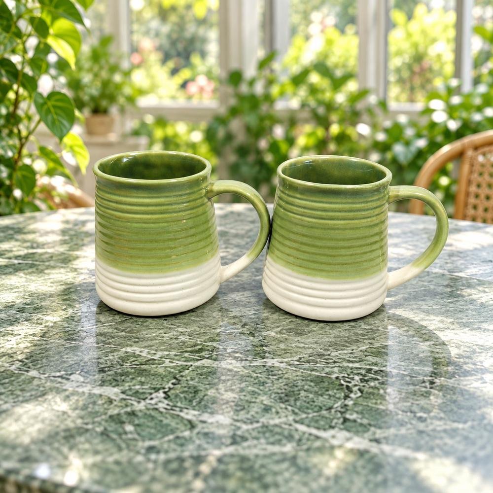 green-ribbed-ceramic-mug-01-tcc-085 Green Ribbed Ceramic Mug - Image 1