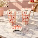 Lime Print Straw Ceramic Mug With Lid - Image 2