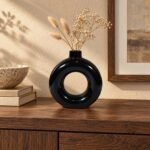 Black White Medium Circular Ring Ceramic Vase
