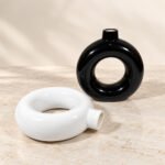 Black White Medium Circular Ring Ceramic Vase - Image 2