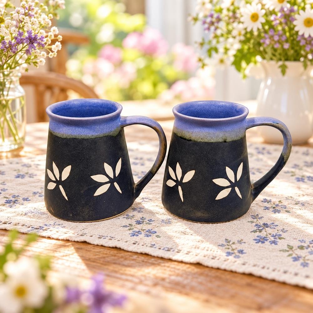 navy-floral-ceramic-mug-01-tcc-090 Navy Floral Ceramic Mug - Image 1