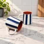 Navy White Striped Ceramic Tumbler
