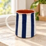 Navy White Striped Ceramic Tumbler - Image 2